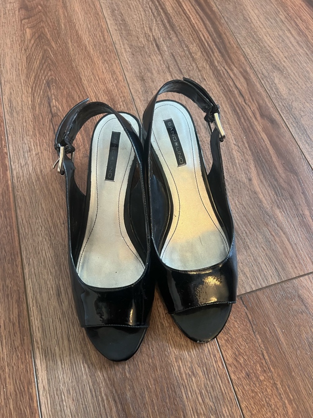 Bandolino Black Patent Slingback Peep Toe Heels